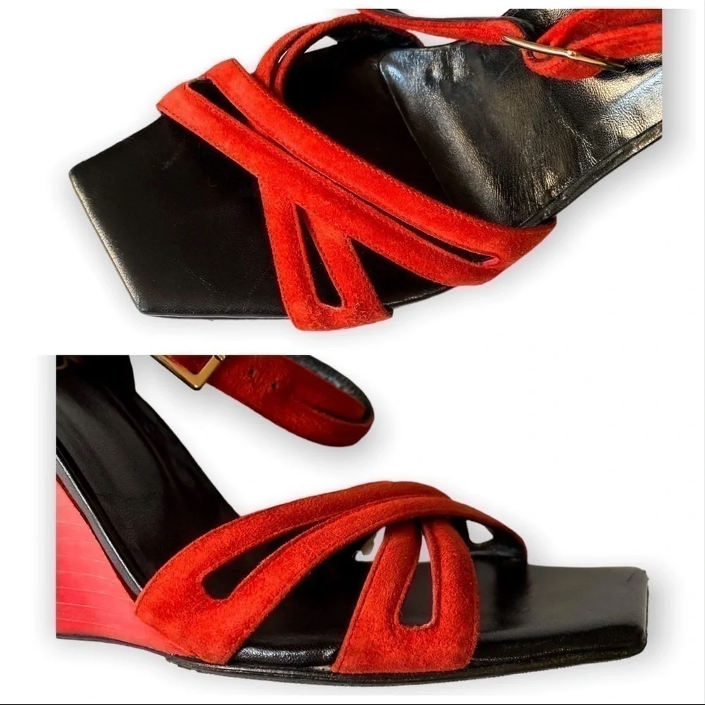 ROGER VIVIER Suede Wedge Sandals Size:‎ 37.5 EU, Red